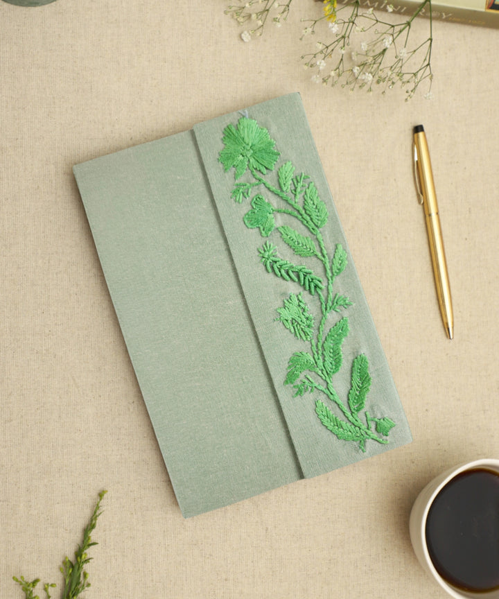Buy Olive Viscose Hand Embroidered Diary