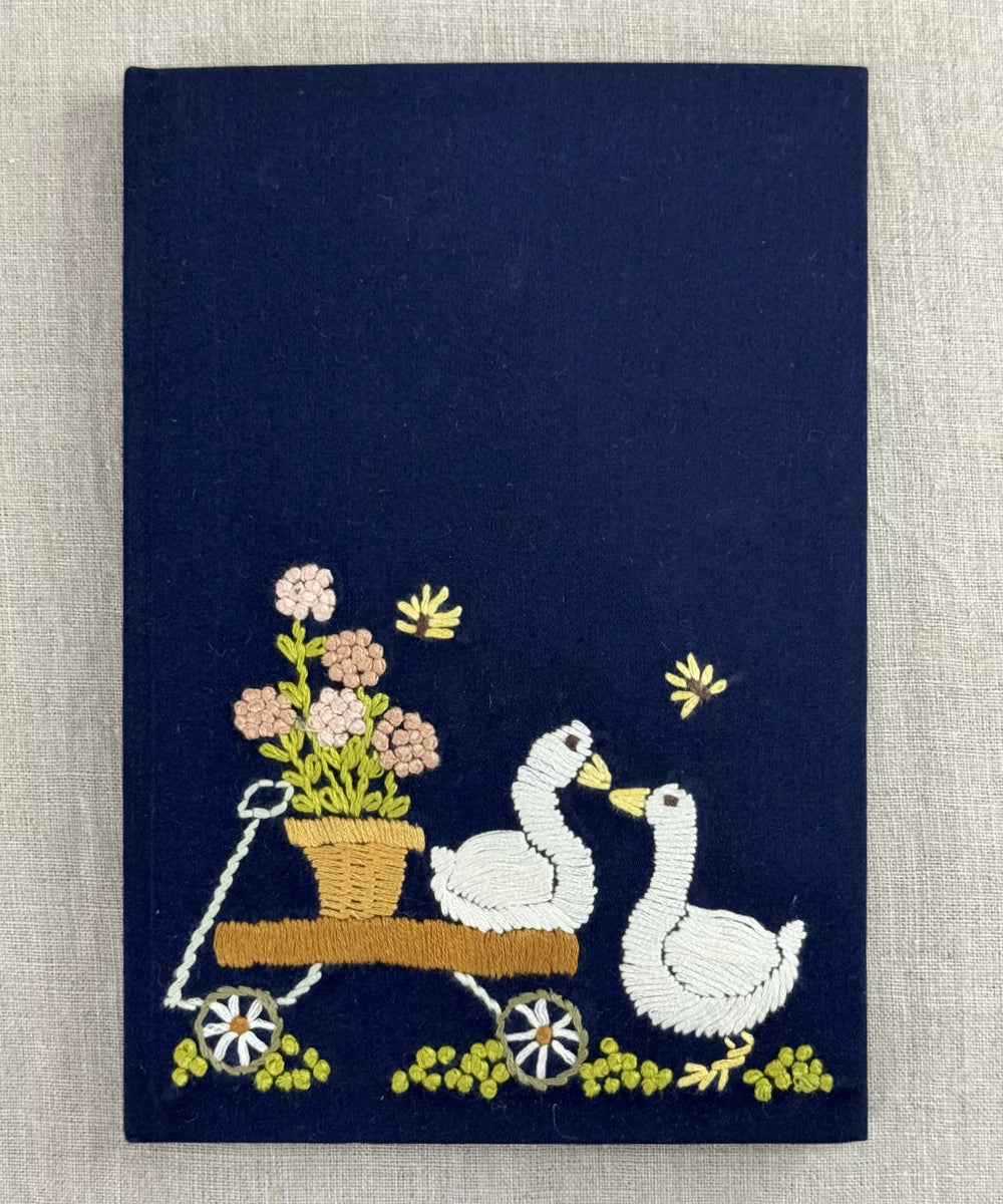 Navy Cotton Hand Embroidered Diary {Handmade Paper)