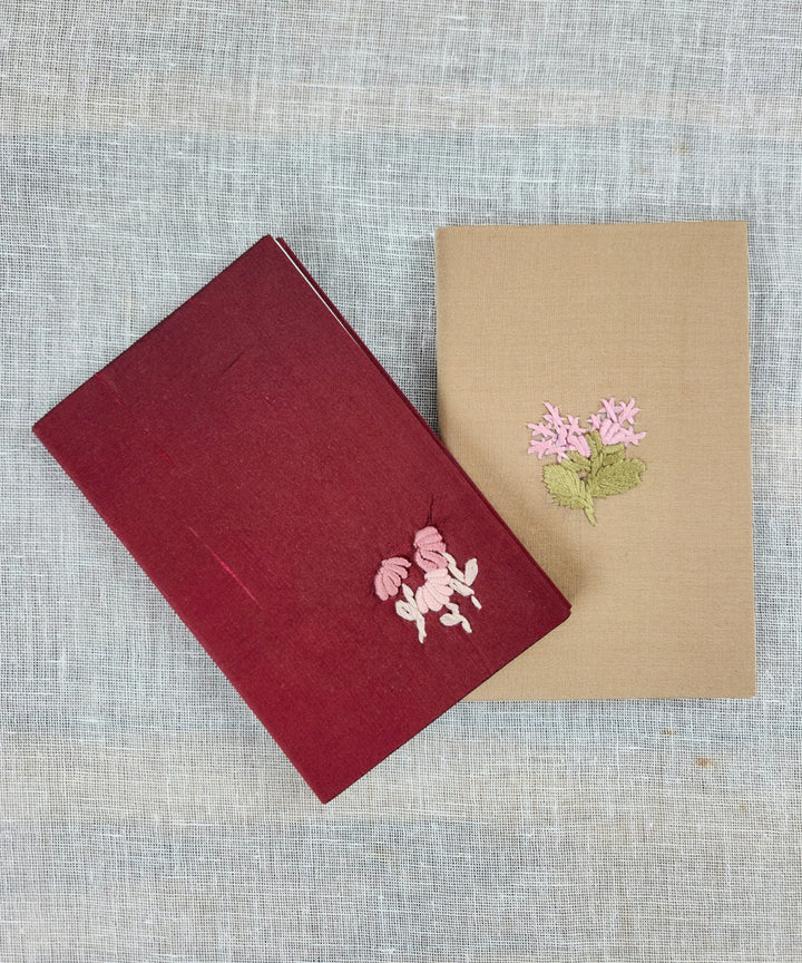 Set of 2 pcs Maroon & Beige Small Hand Embroidered Diary