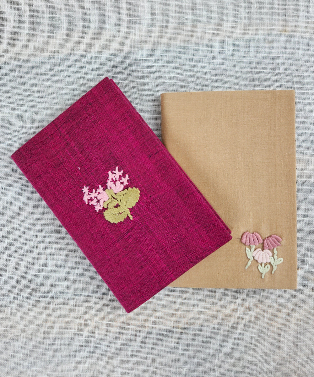 Set of 2 pcs Magenta & Beige Small Hand Embroidered Diary