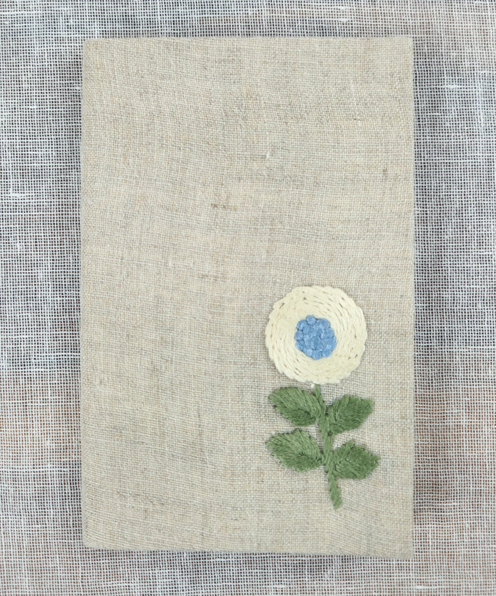 Set of 2 pcs Natural & Light Blue Small Hand Embroidered Diary