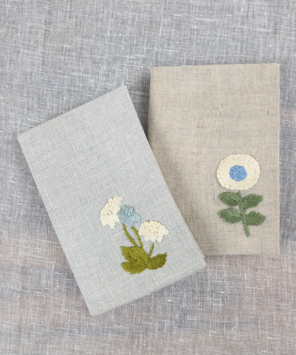 Set of 2 pcs Natural & Light Blue Small Hand Embroidered Diary