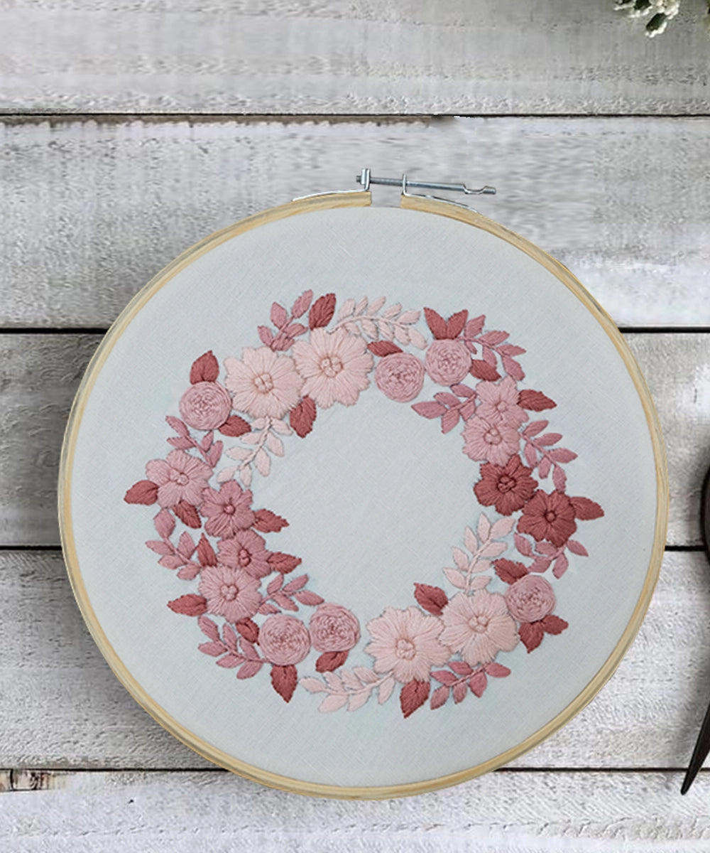 Floral Hand Embroidered Hoop Wall Hanging  (Dia-10in)