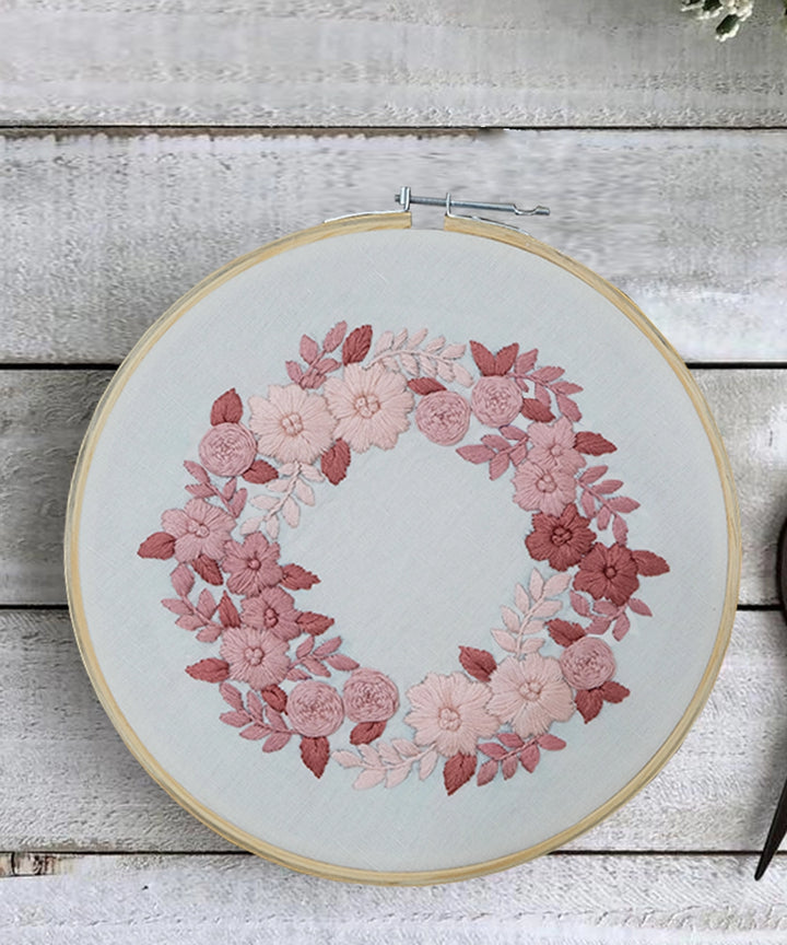 Floral Hand Embroidered Hoop Wall Hanging  (Dia-10in)