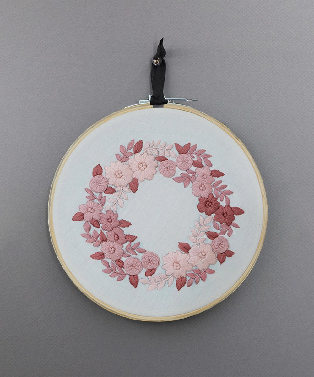 Floral Hand Embroidered Hoop Wall Hanging  (Dia-10in)