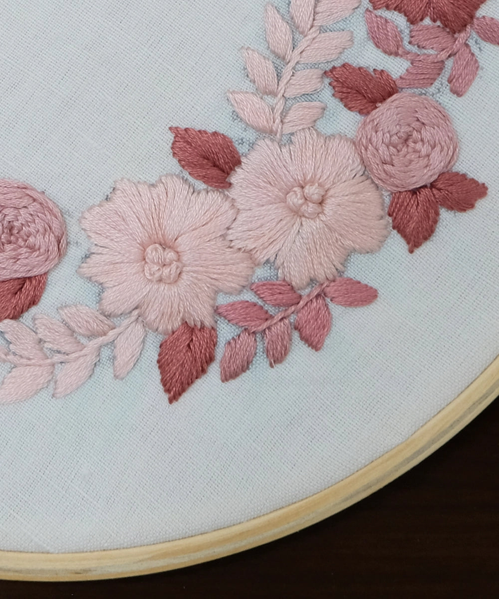 Floral Hand Embroidered Hoop Wall Hanging  (Dia-10in)
