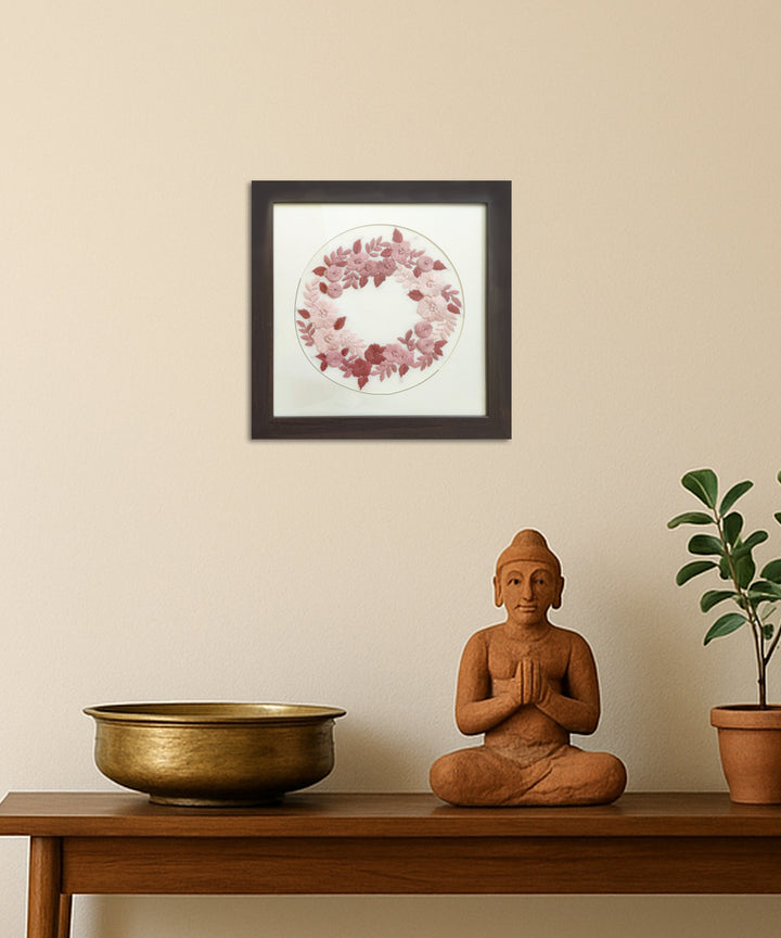 Pink Floral Hand Embroidered Wall Art | Framed