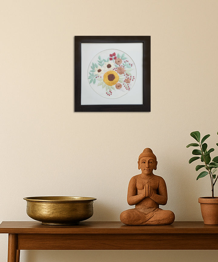 Yellow Charm Hand Embroidered Wall Art | Framed