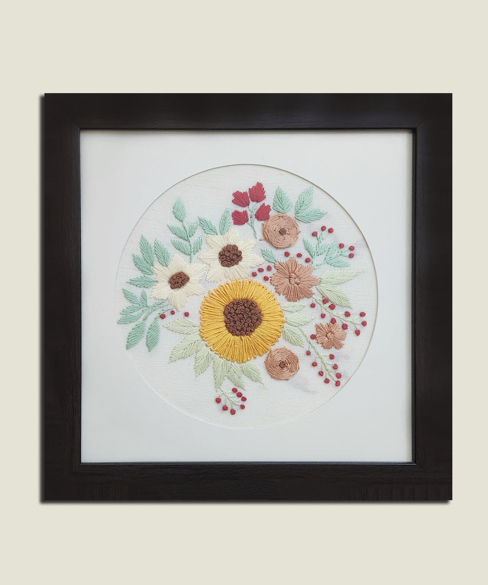 Yellow Charm Hand Embroidered Wall Art | Framed