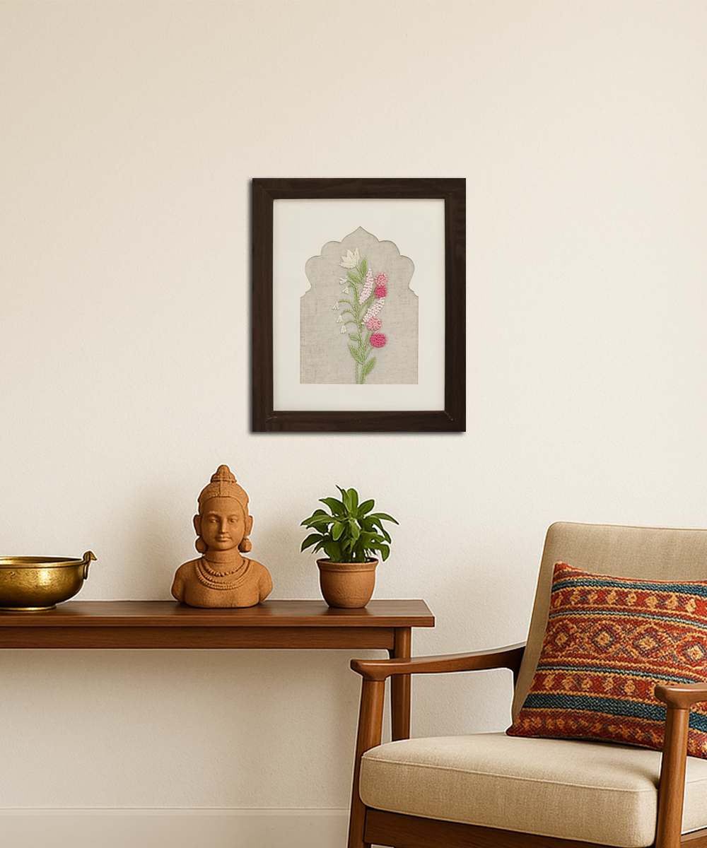 Floral Haven Hand Embroidered Wall Art | Framed