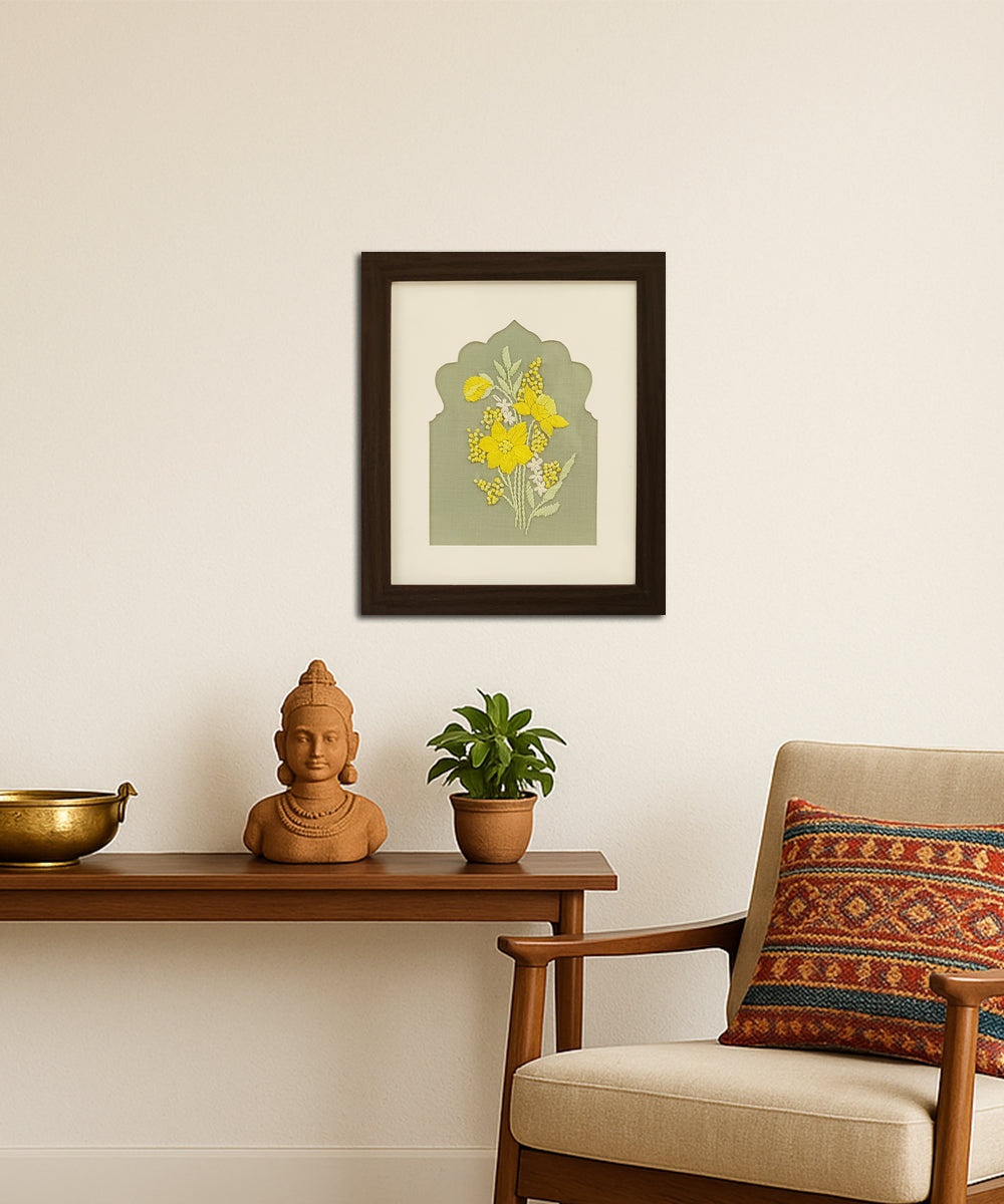 Sunlit Blossom Hand Embroidered Wall Art | Framed