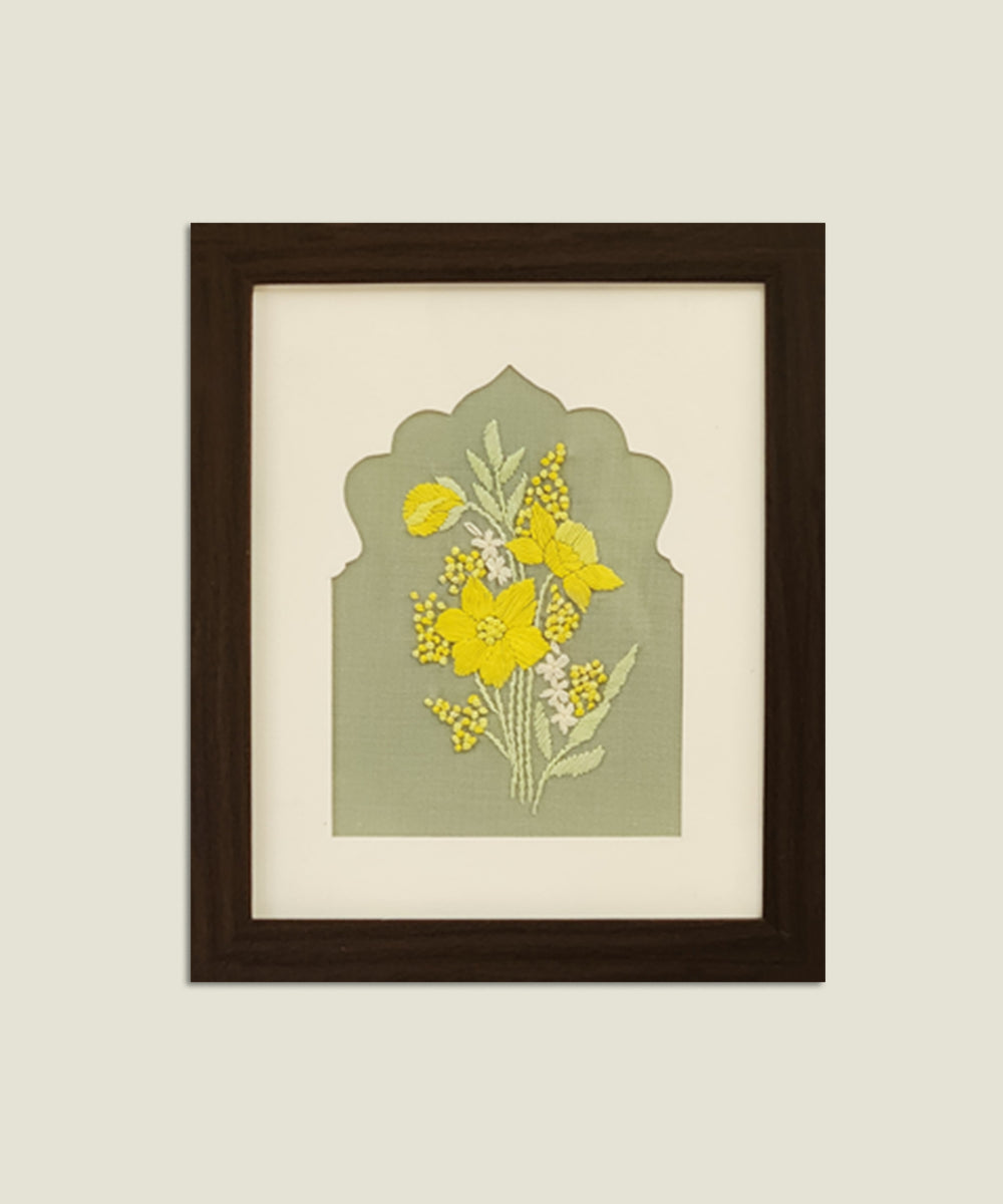 Sunlit Blossom Hand Embroidered Wall Art | Framed