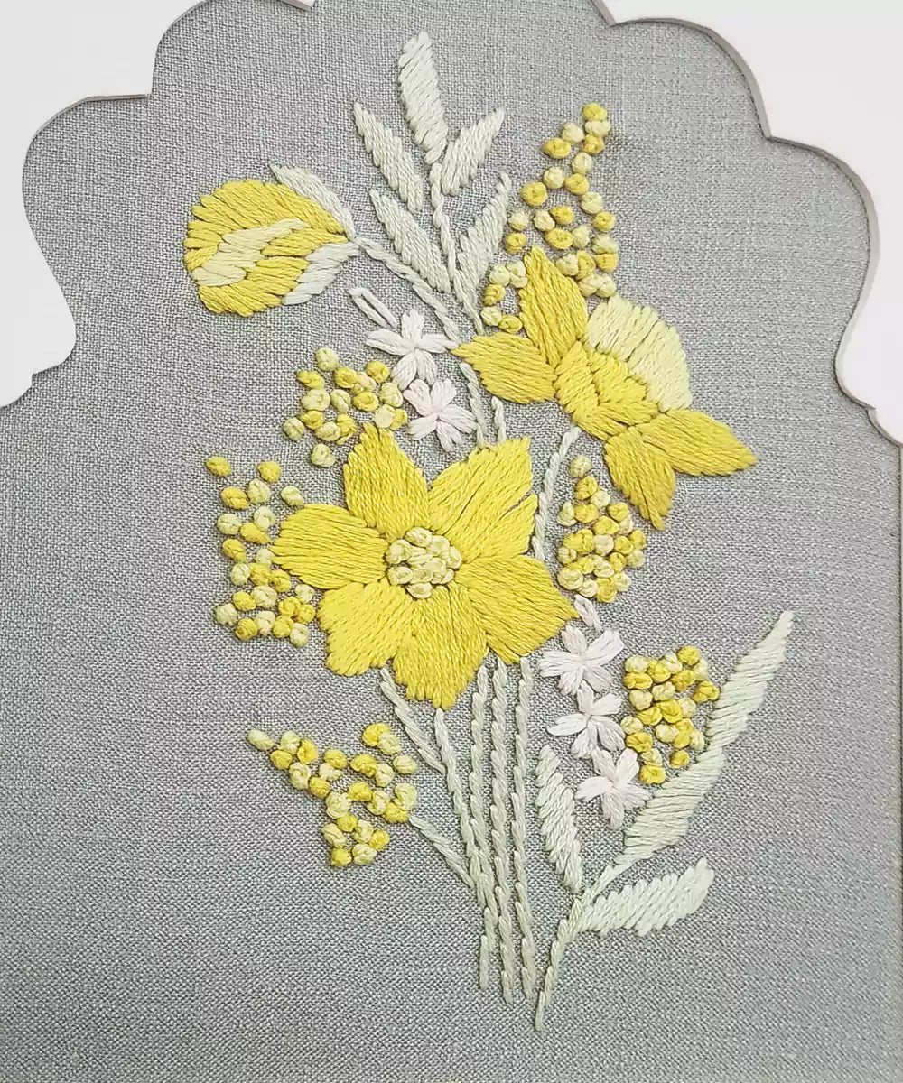 Sunlit Blossom Hand Embroidered Wall Art | Framed