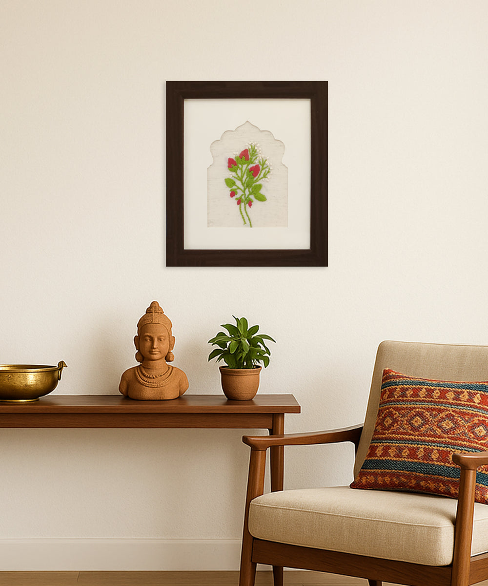 Rosebud Charm Hand Embroidered Wall Art | Framed