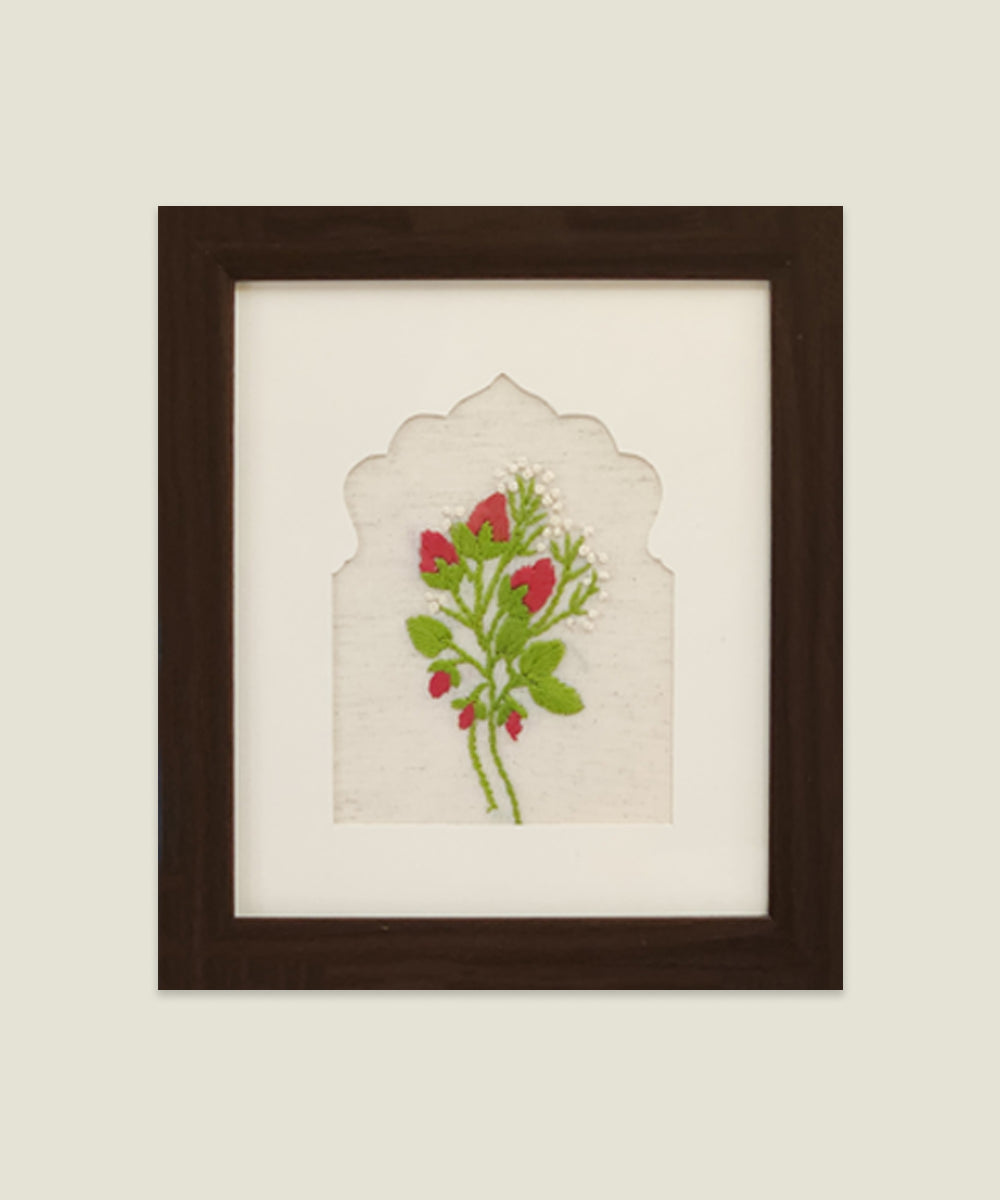 Rosebud Charm Hand Embroidered Wall Art | Framed