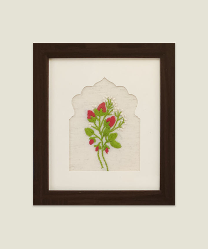 Rosebud Charm Hand Embroidered Wall Art | Framed