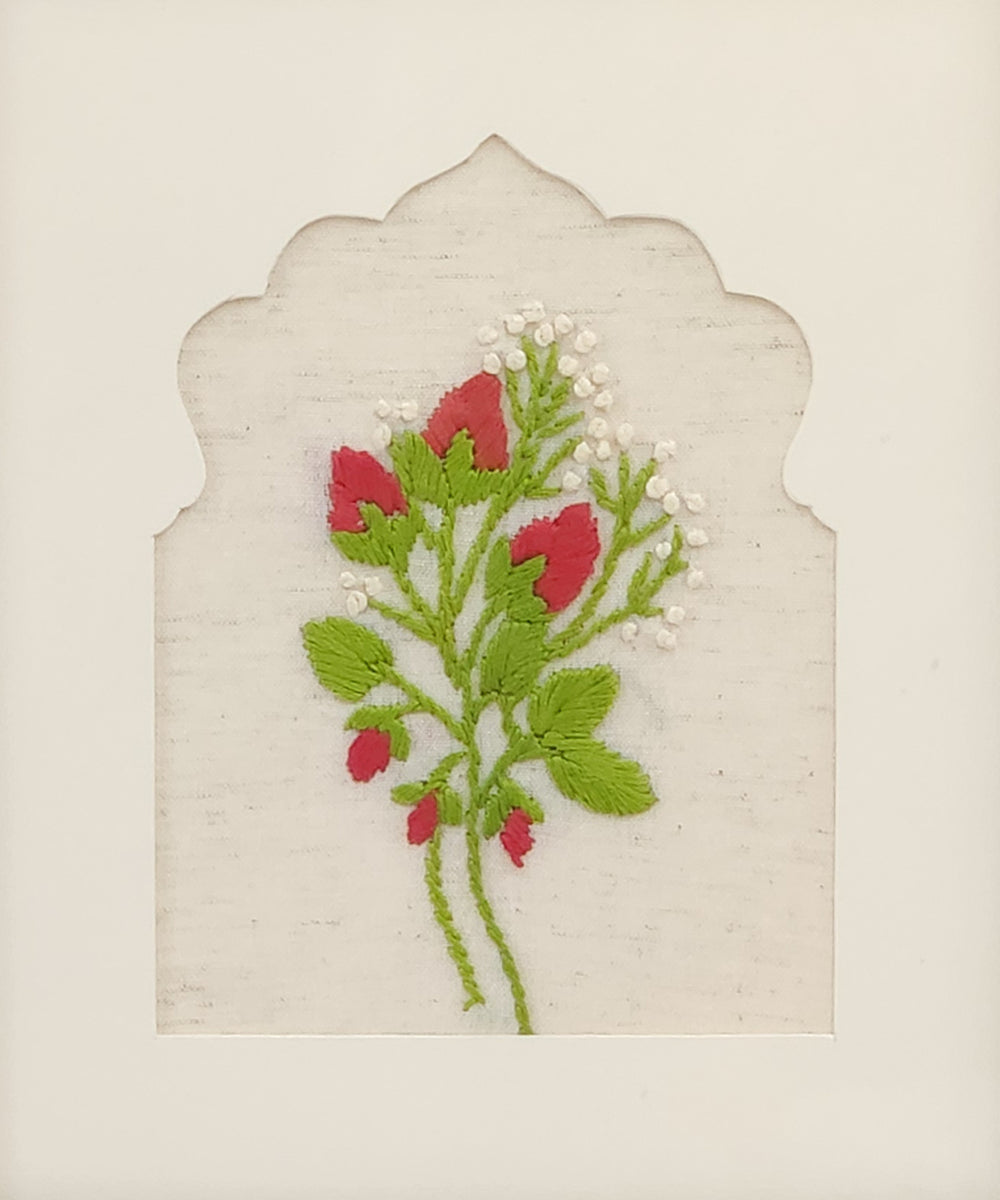 Rosebud Charm Hand Embroidered Wall Art | Framed