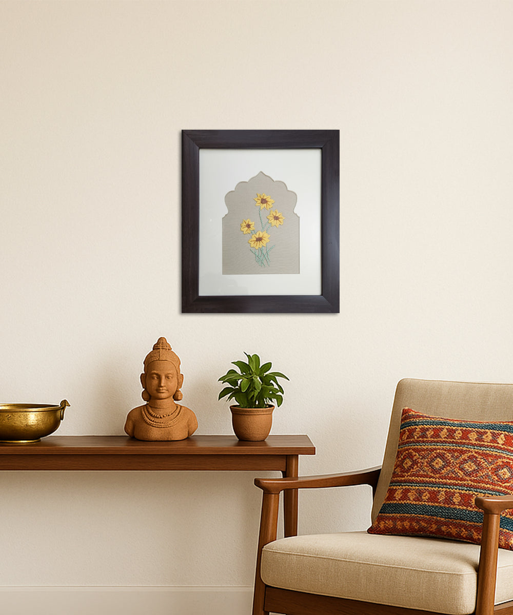 Meadow Glow Hand Embroidered Wall Art | Framed