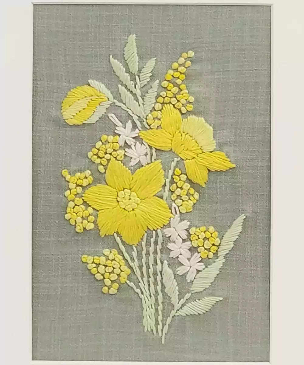 Floral Harmony 3-panel Hand Embroidered Wall Hanging | Acrylic Framed Wall Art