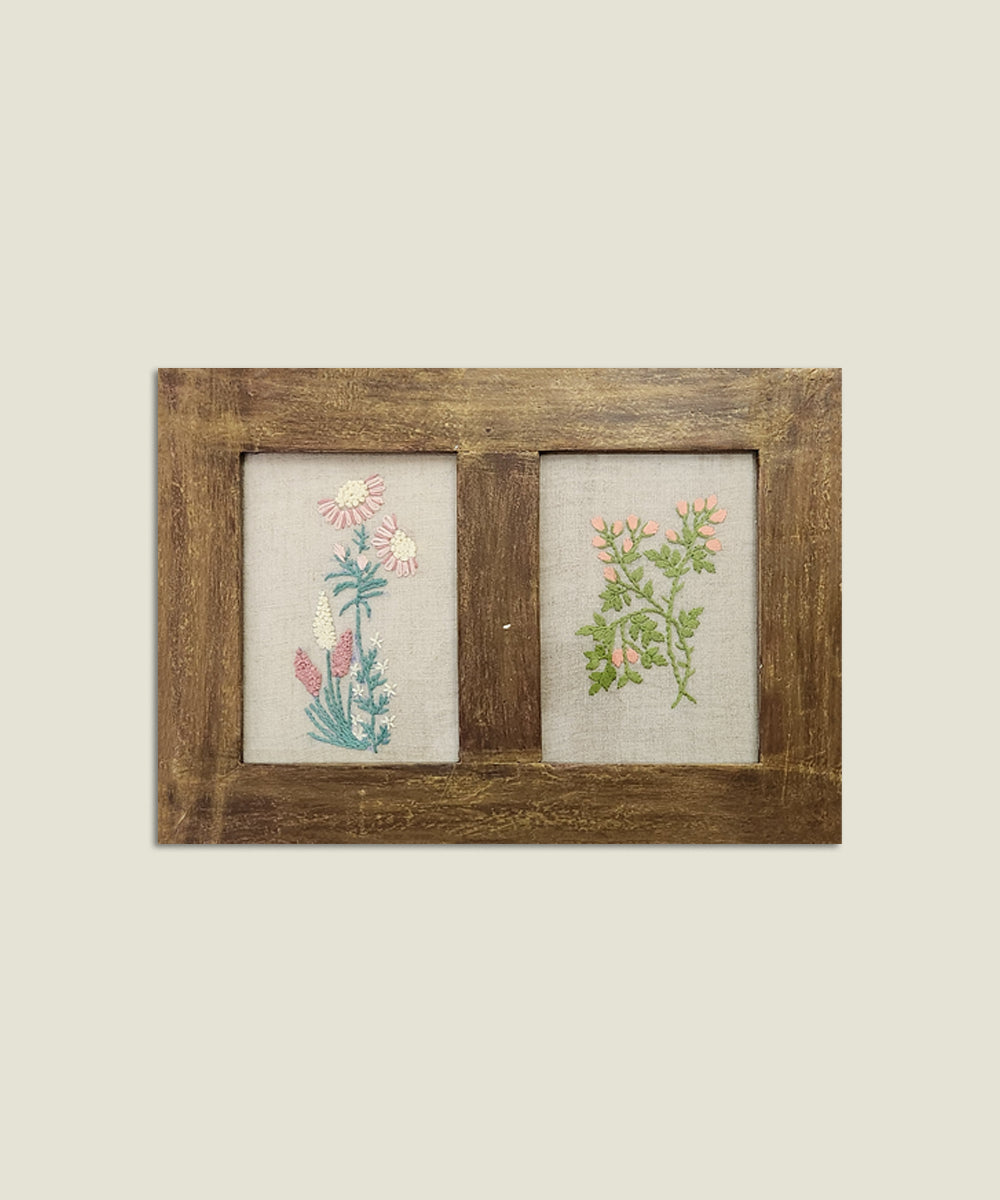 Cottage Garden 2-Panel Hand Embroidered Wall Accent | Wooden Framed Wall Art