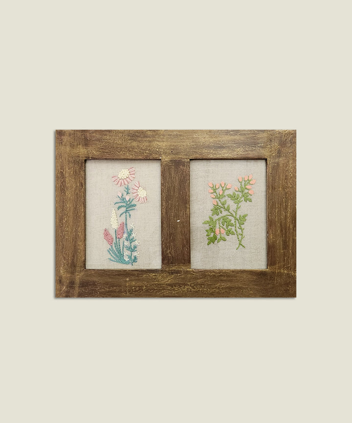 Cottage Garden 2-Panel Hand Embroidered Wall Accent | Wooden Framed Wall Art