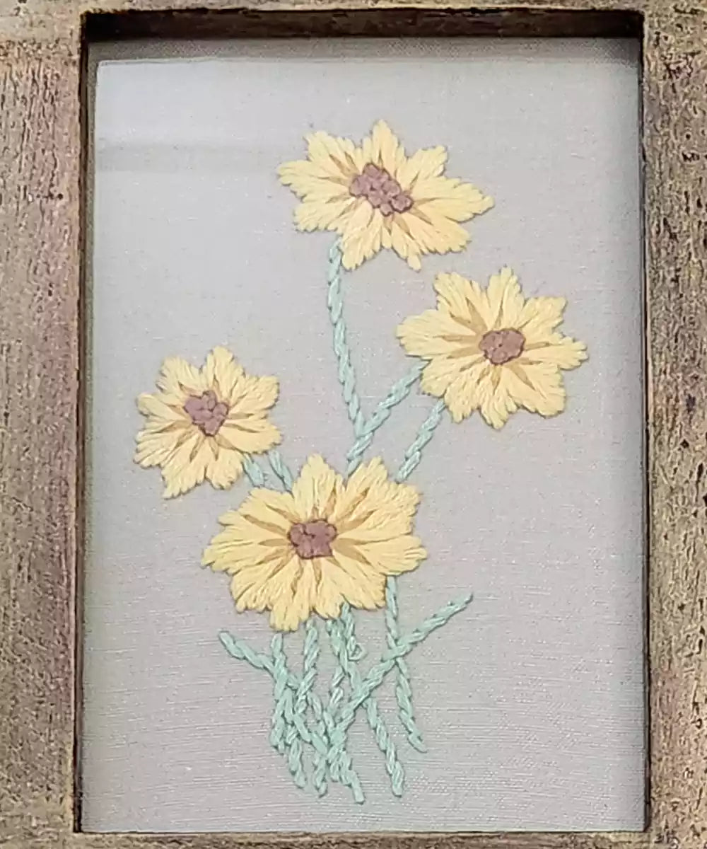 Floral Window Hand Embroidered Wall Accent | Wooden Framed Wall Art