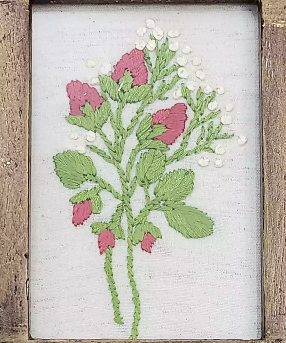 Foral Trifecta Rustic Hand Embroidered Wall Hanging | Wooden Framed Wall Art