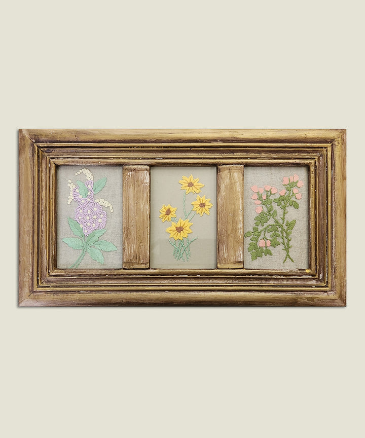 Floral Window Hand Embroidered Wall Accent | Wooden Framed Wall Art