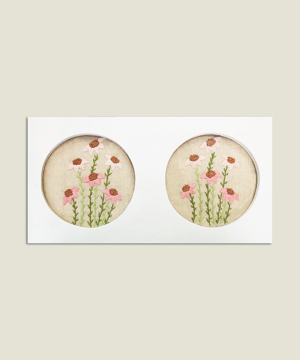 Floral Chorus Hand Embroidered Wall Hanging | Wooden Framed Wall Art