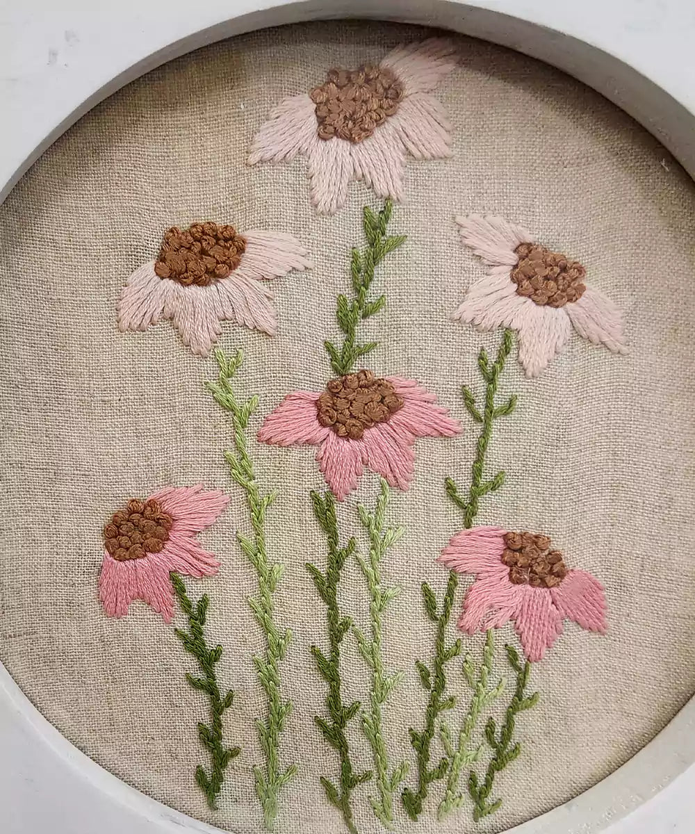 Floral Chorus Hand Embroidered Wall Hanging | Wooden Framed Wall Art