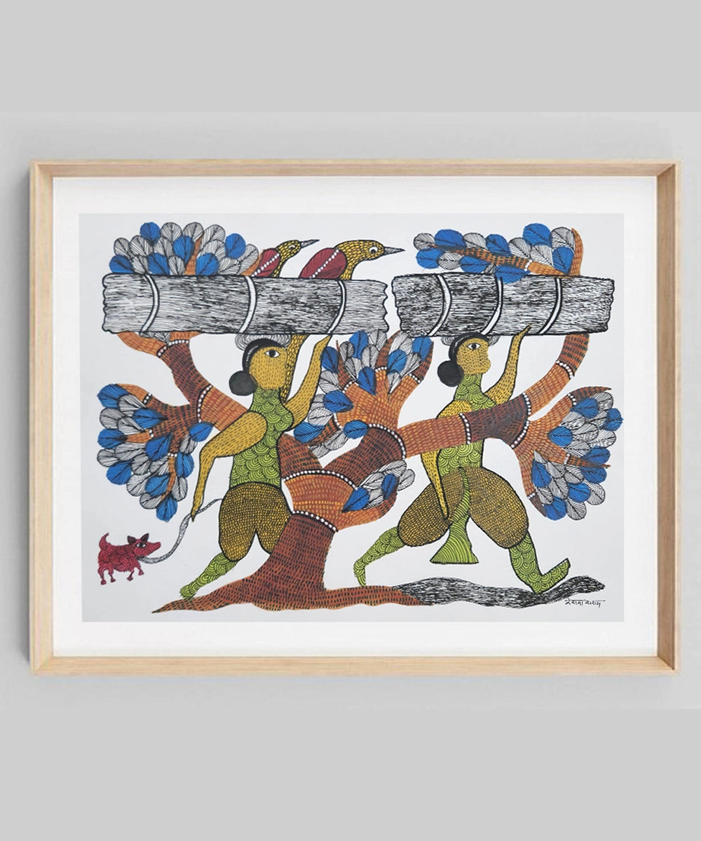 Gond Painting |Two Women | 11.5 x 15 Inches | Unframed