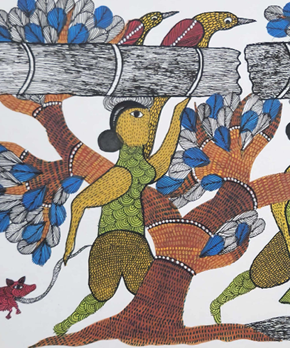 Gond Painting |Two Women | 11.5 x 15 Inches | Unframed