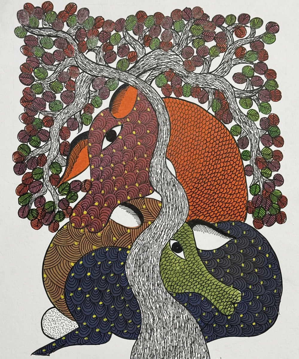 Gond Painting | Deer & Tree | 11.5 x 15 Inches | Unframed