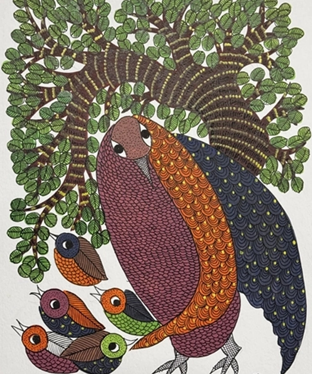 Gond Hand Painting | Owl | 11.5 x 15 Inches | Unframed