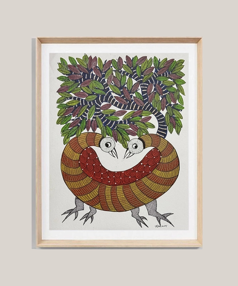 Gond Hand Painting | Peacock | 11.5 x 15 Inches | Unframed