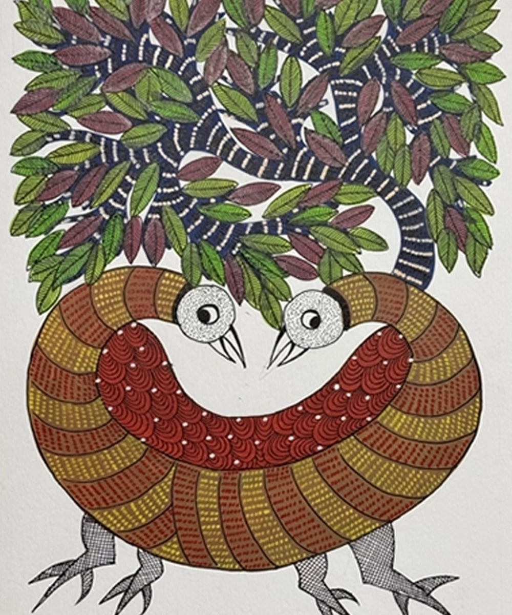 Gond Hand Painting | Peacock | 11.5 x 15 Inches | Unframed