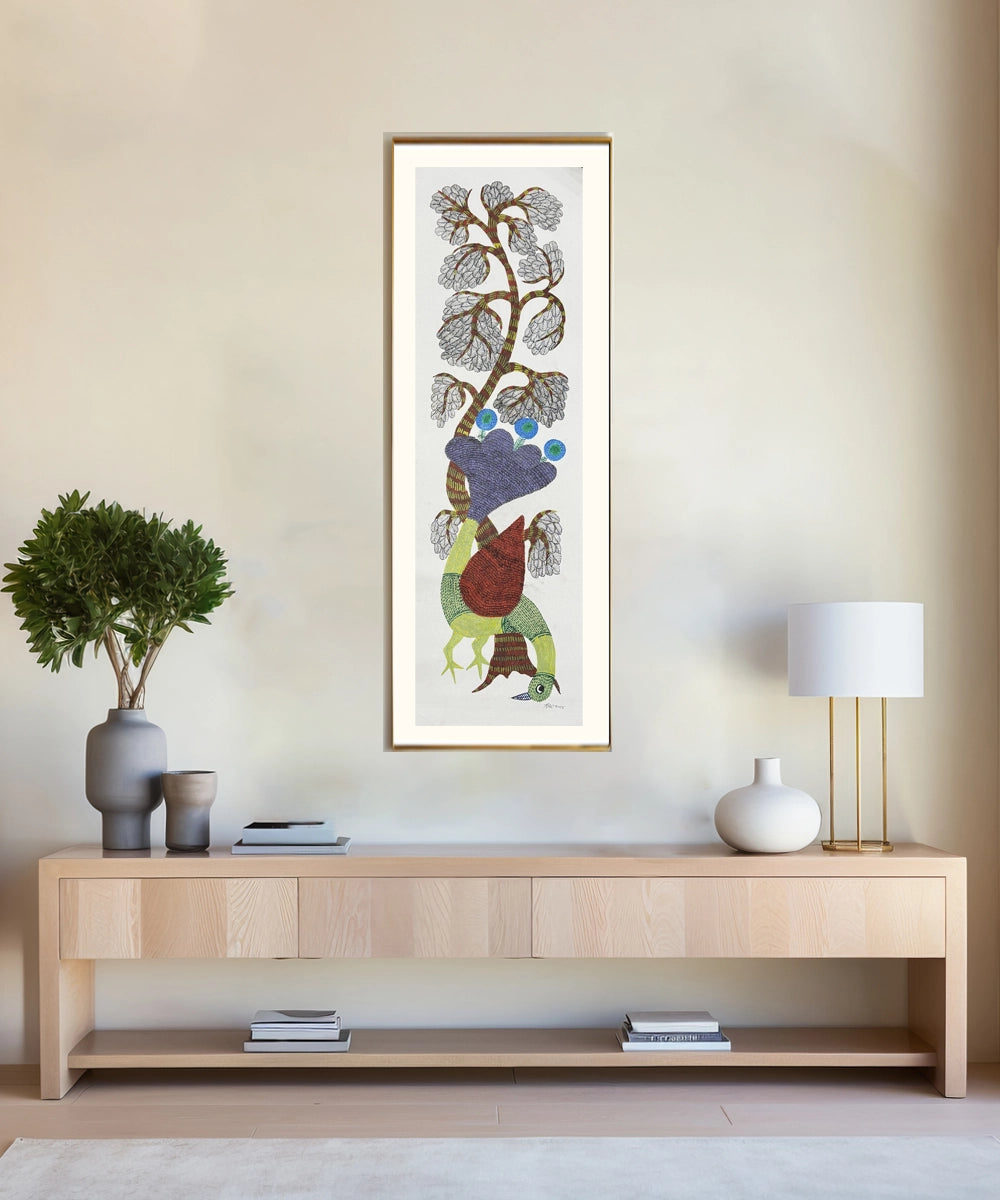 Gond Hand Painting | Peacock | 1 x 3 Feet | Unframed