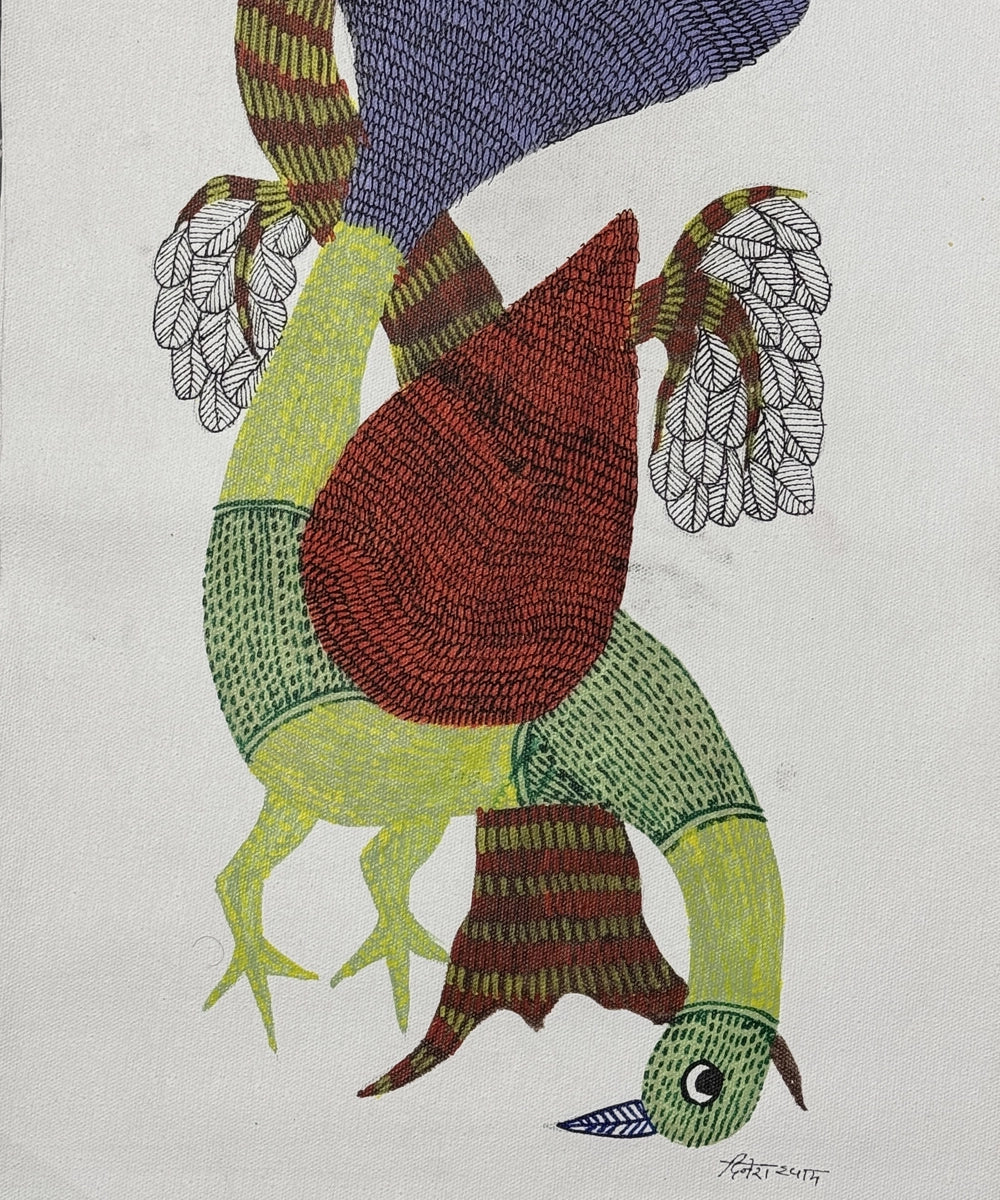 Gond Hand Painting | Peacock | 1 x 3 Feet | Unframed