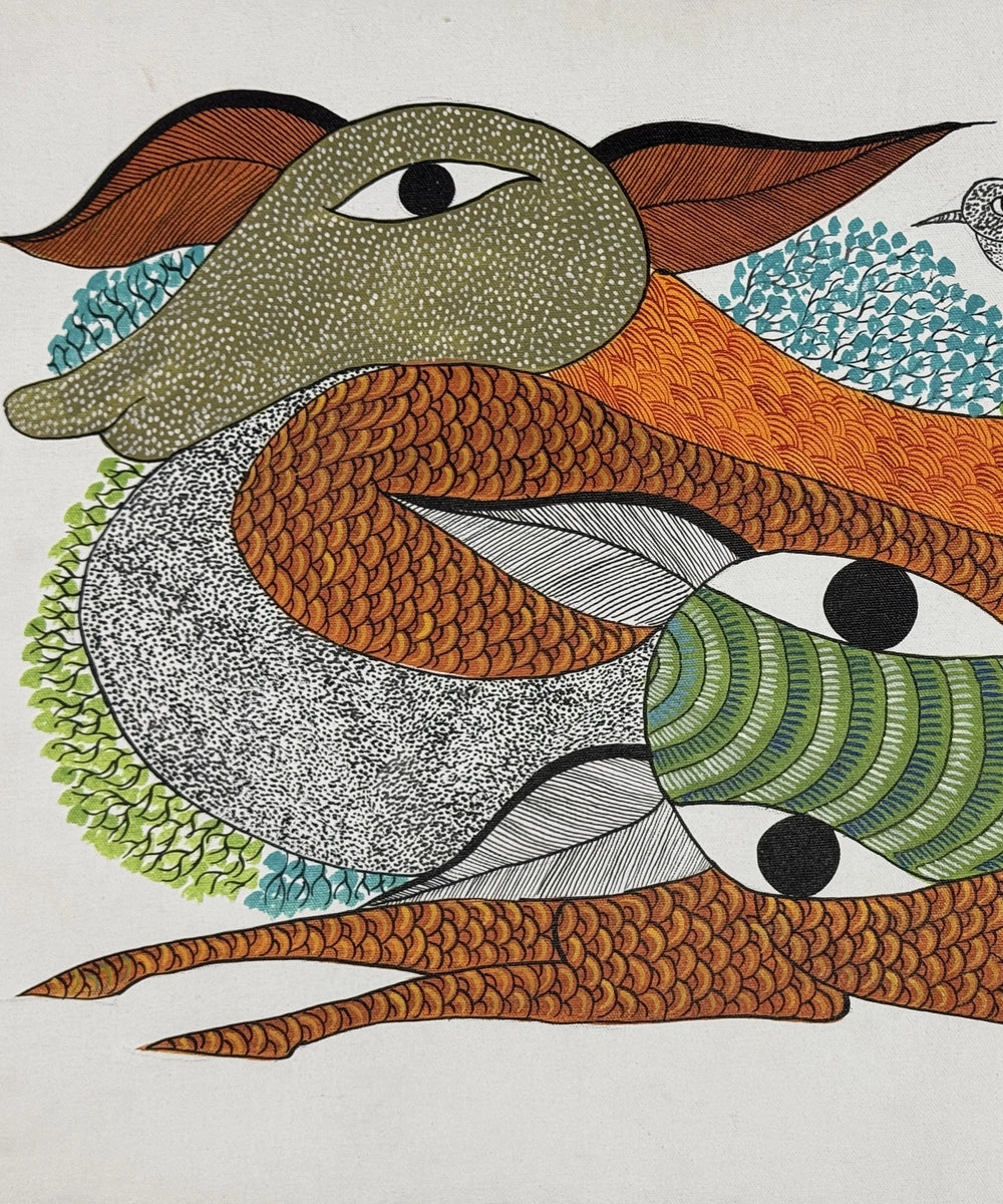 Gond Painting | Deer & Birds | 1.5 x 3 Feet | Unframed