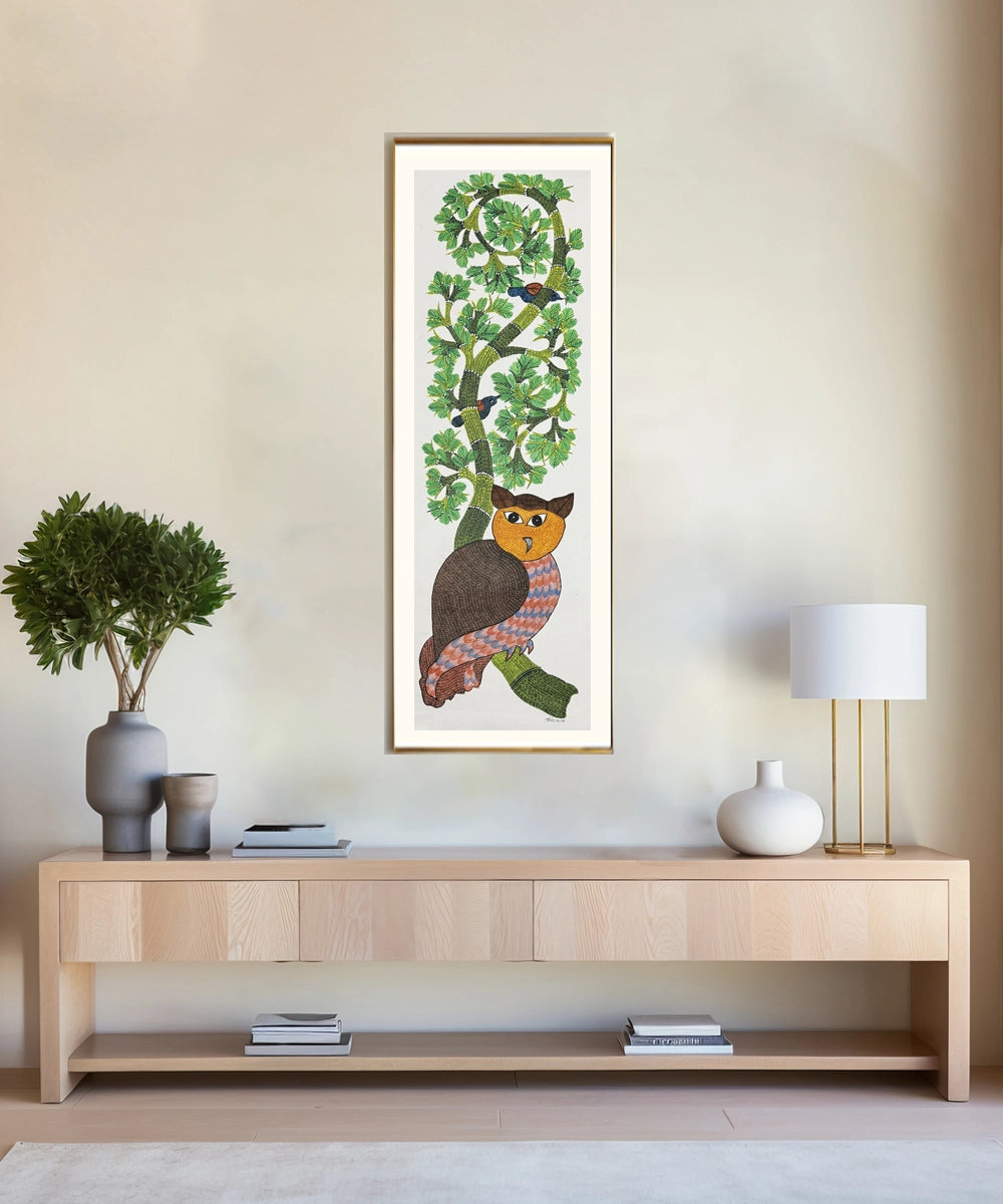 Gond Hand Painting | Owl | 1 x 3 Feet | Unframed