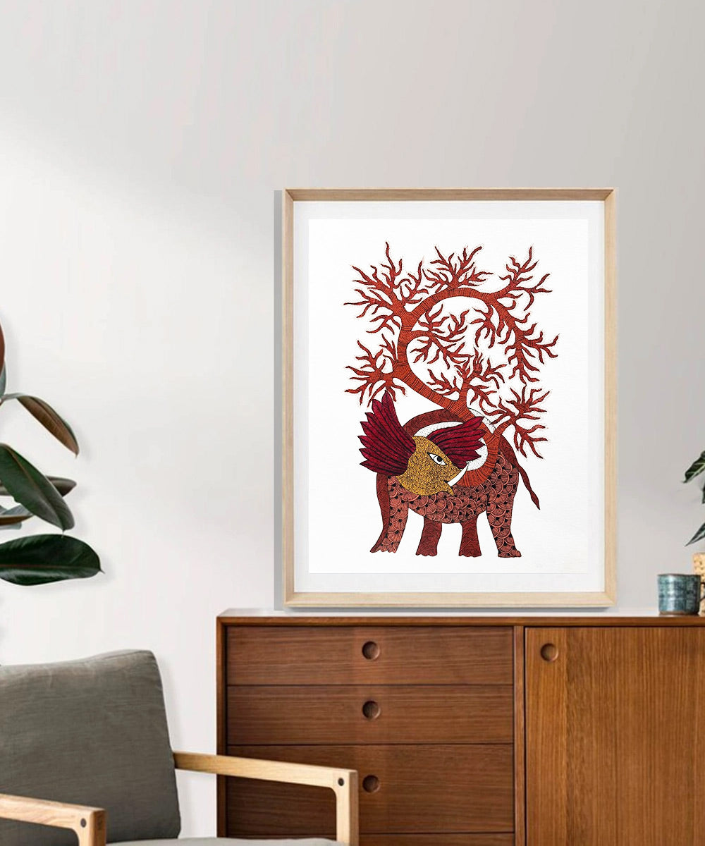 Gond Hand Painting | Elephant | 11.5 x 15 Inches | Unframed