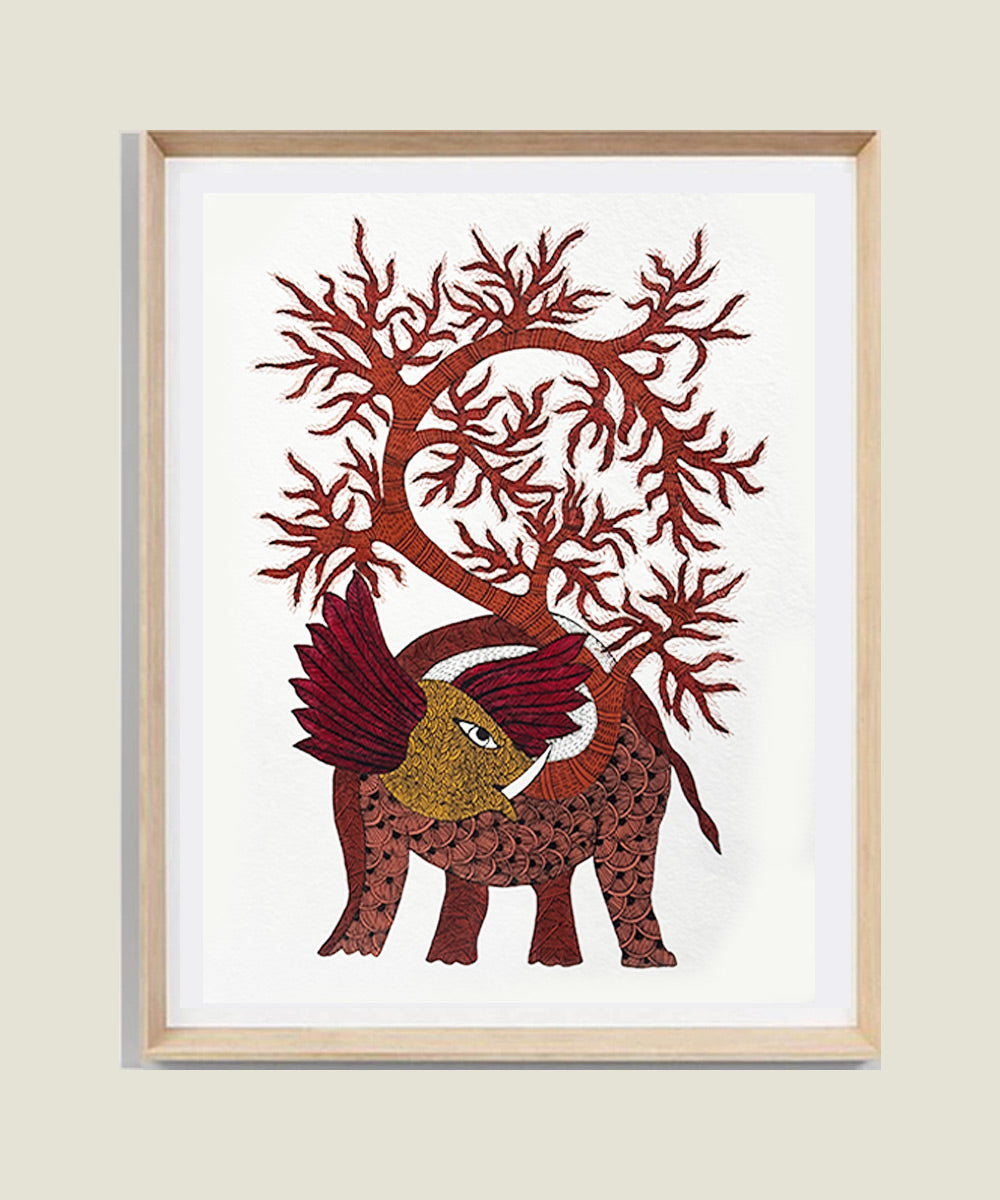 Gond Hand Painting | Elephant | 11.5 x 15 Inches | Unframed