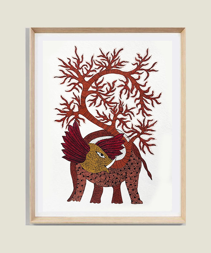 Gond Hand Painting | Elephant | 11.5 x 15 Inches | Unframed