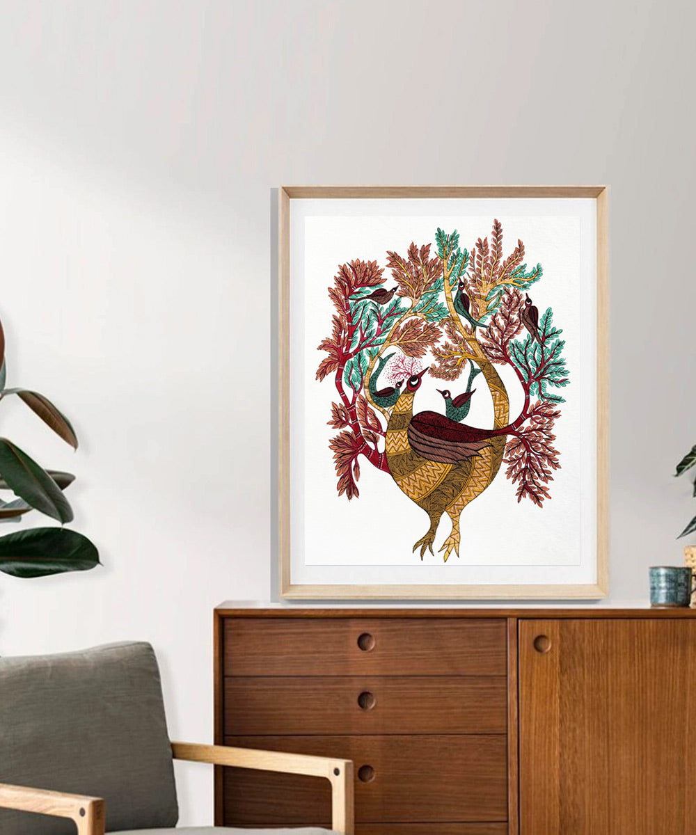 Gond Hand Painting | Peacock | 11.5 x 15 Inches | Unframed