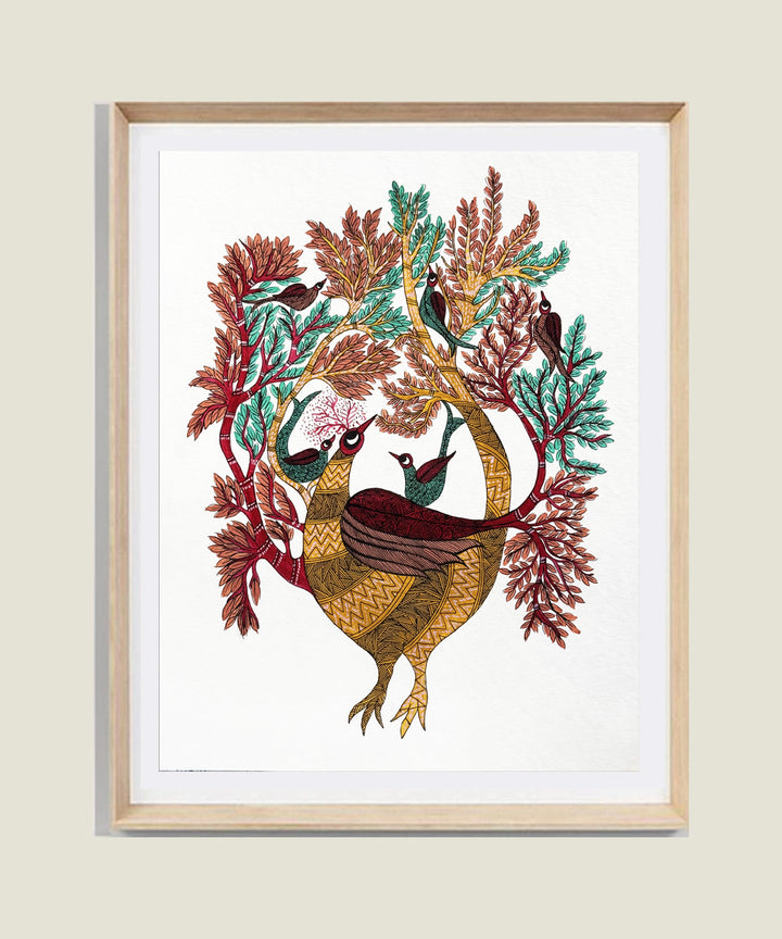 Gond Hand Painting | Peacock | 11.5 x 15 Inches | Unframed