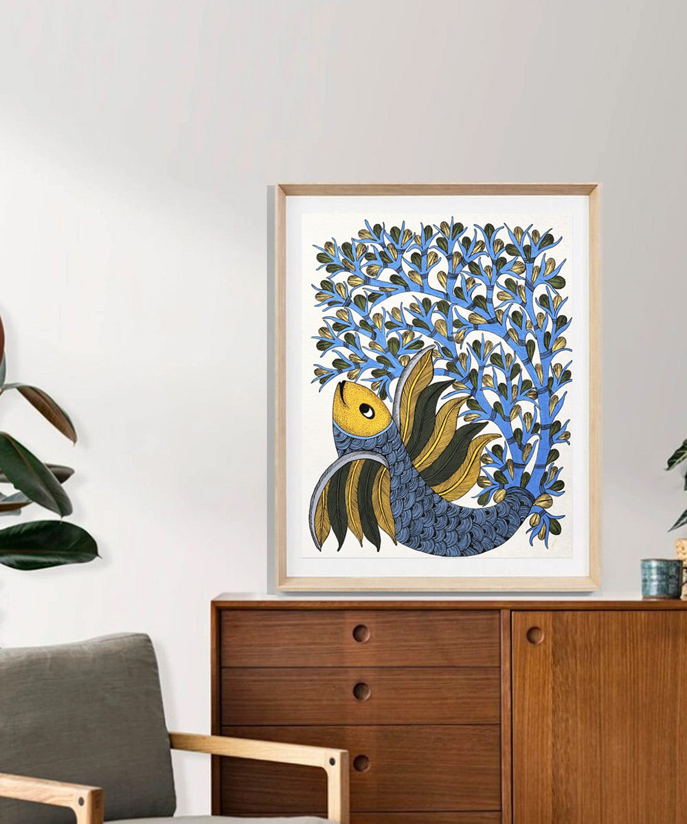Gond Hand Painting | Fish | 11.5 x 15 Inches | Unframed