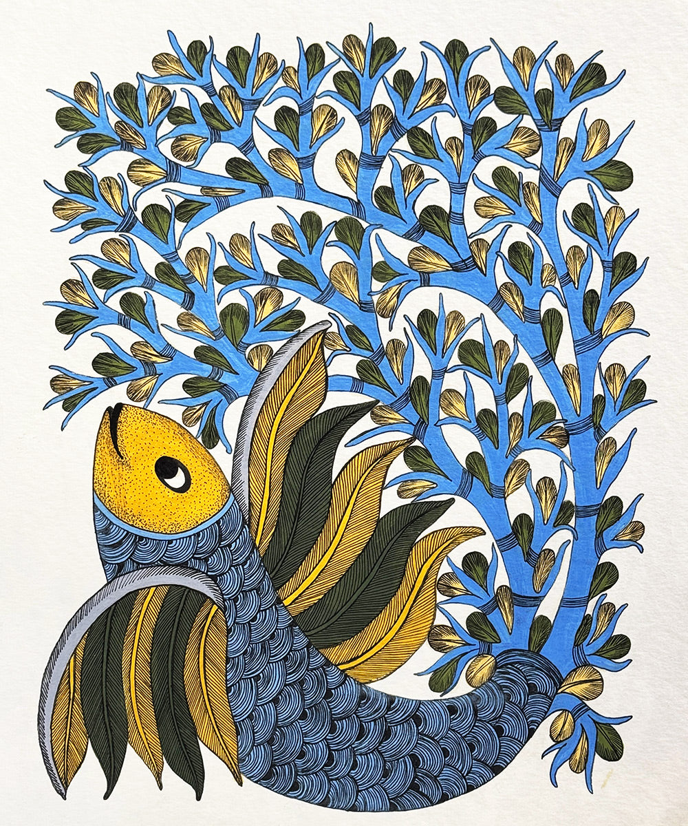 Gond Hand Painting | Fish | 11.5 x 15 Inches | Unframed