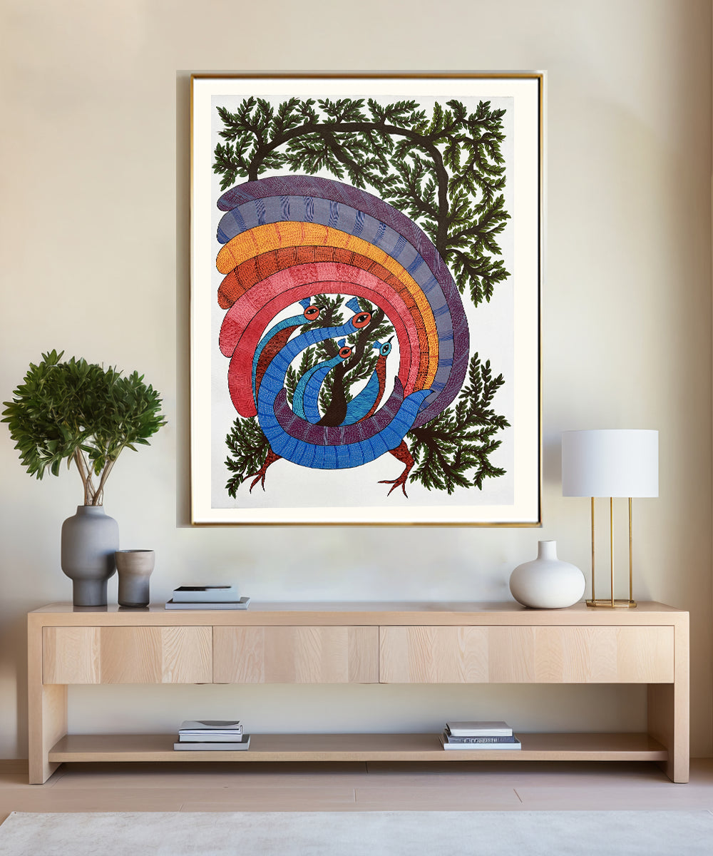 Gond Hand Painting | Dancing Peacocks | 2 x 3 Feet | Unframed