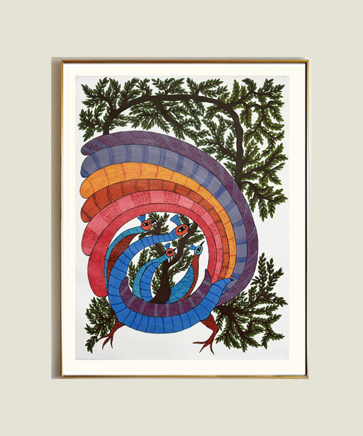 Gond Hand Painting | Dancing Peacocks | 2 x 3 Feet | Unframed