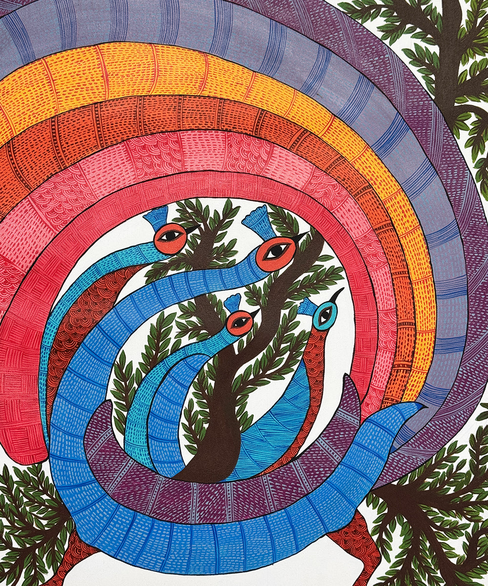 Gond Hand Painting | Dancing Peacocks | 2 x 3 Feet | Unframed